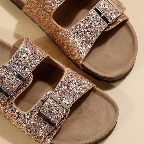 Glamorous Sandals For Women, Glitter Double Buckle Decor Flat Sandals - Picture 6 of 6